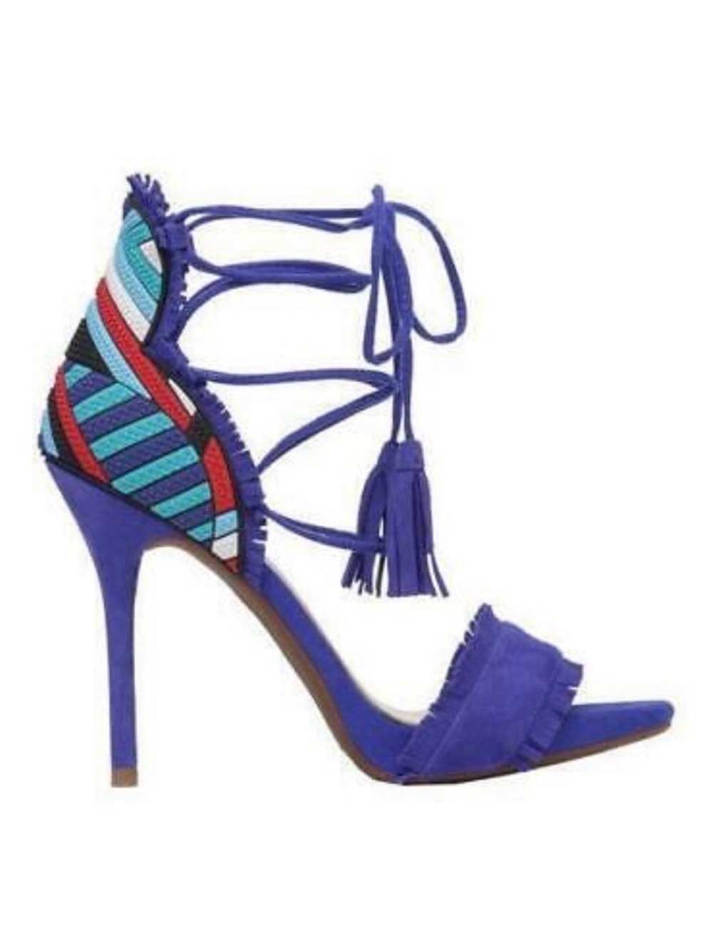 Jessica Simpson Basmati Cobalt Blue Suede Lace-Up Tassel Heels Size 6 Boho